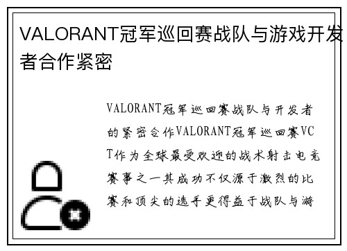 VALORANT冠军巡回赛战队与游戏开发者合作紧密